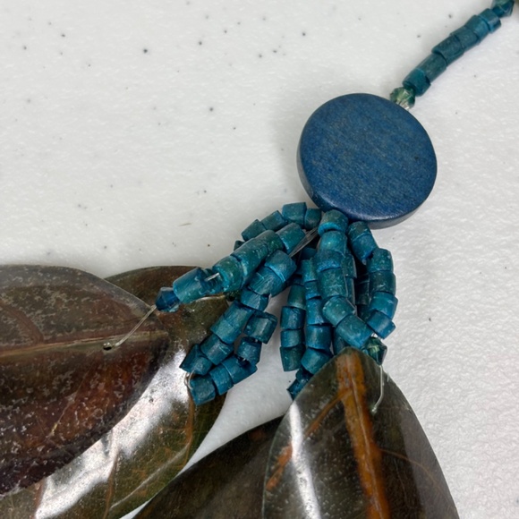 Blue Turquoise Green Beads Leaf Necklace Belt Bohemian Gypsy Festival Style - Picture 6 of 16